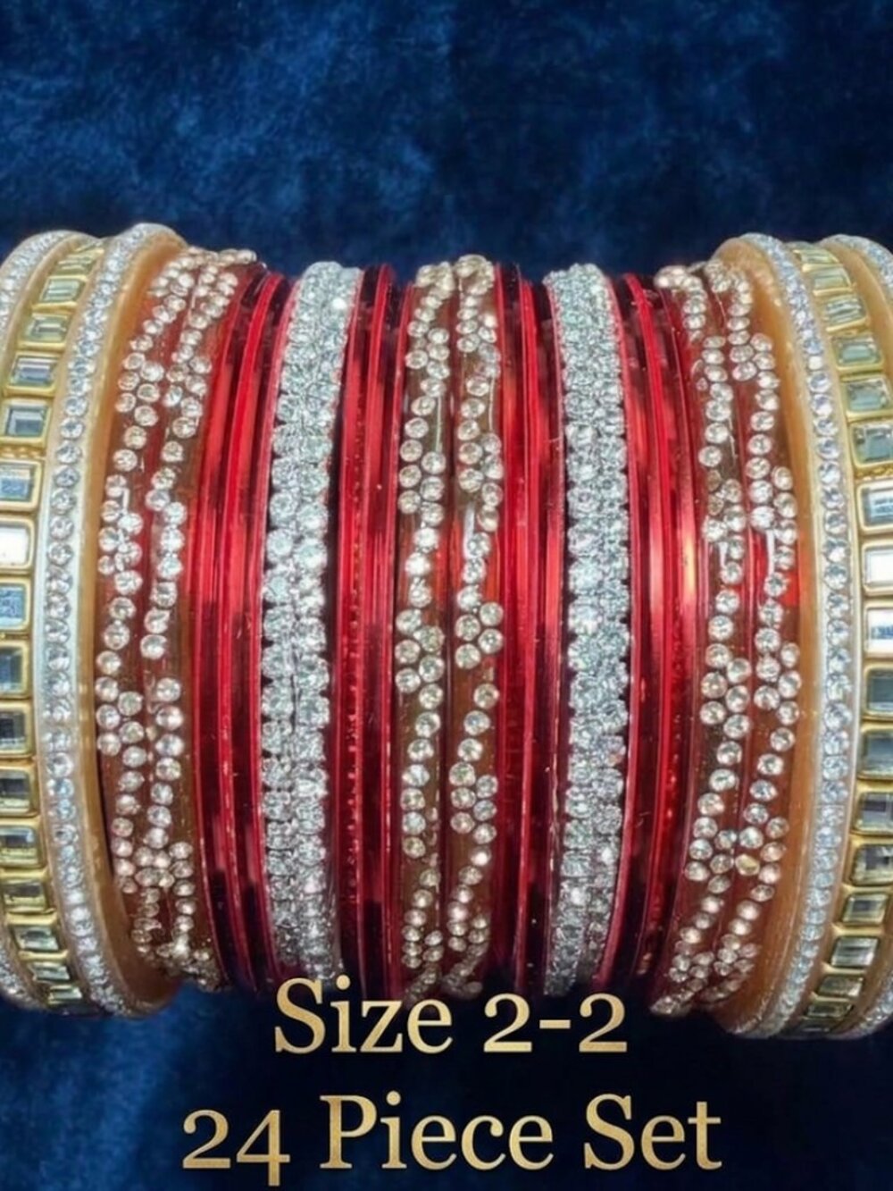 Traditional Elegant Rhinestone Bangle Set for Women – Glass & Gold-Tone Churi Br